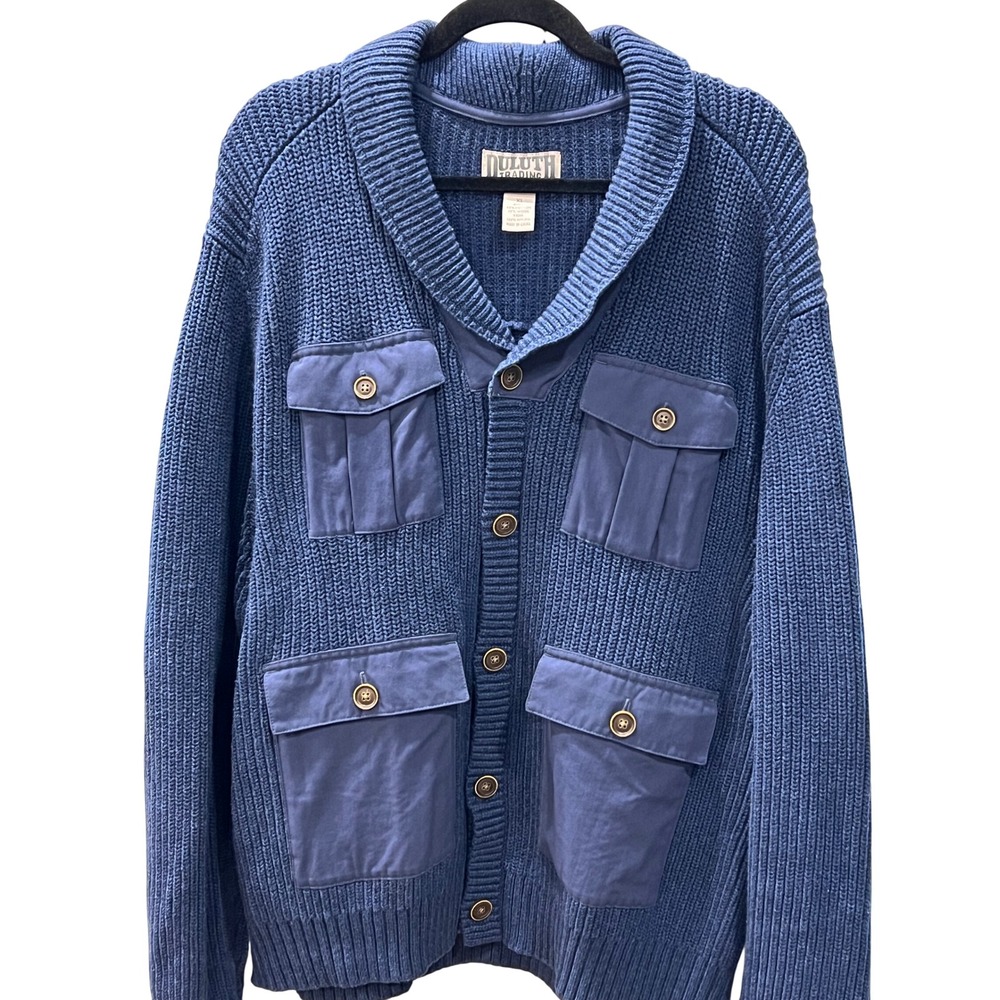Duluth Cotton Wool Military Sweater Jacket Men's XL- Blue Button Font